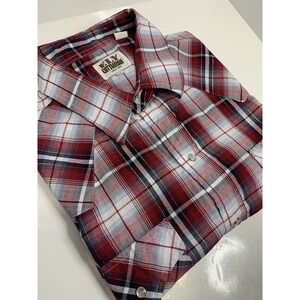 Ely Cattleman Red Metallic‎ Plaid Short Sleeve Pearl Snap Men's XL Ranch Cowboy